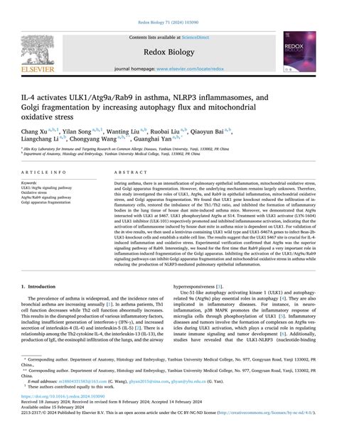 PDF IL 4 Activates ULK1 Atg9a Rab9 In Asthma NLRP3 Inflammasomes