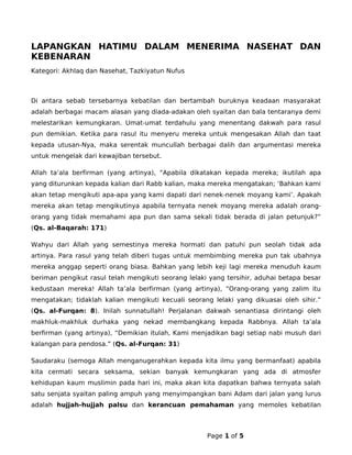 Lapangkan Hatimu Dalam Menerima Nasehat Dan Kebenaran Pdf