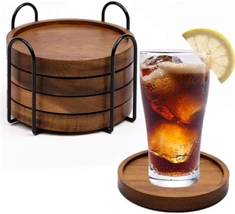 Zodifevi Wooden Coaster For Drinks Set Of 4 Natural Wood Drink Coasters Set With