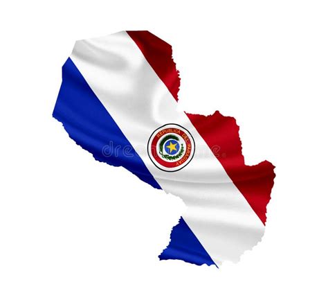 Mapa De Paraguay Con La Bandera Que Agita Aislada En Blanco Stock De