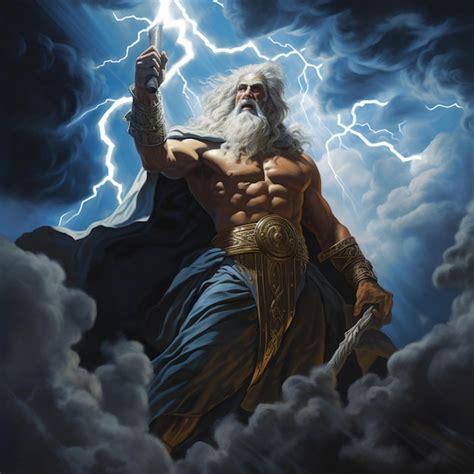 Zeus Holds The Thunderbolt On Top Of Olympus Ai Generated Art Premium