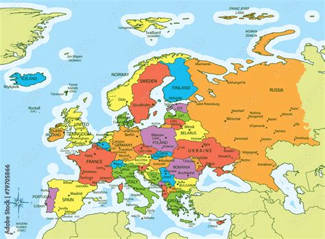 Europe map countries and cities Stock Vector | Adobe Stock