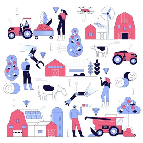 Premium Vector Vector Smart Farming Agriculture Technology Set