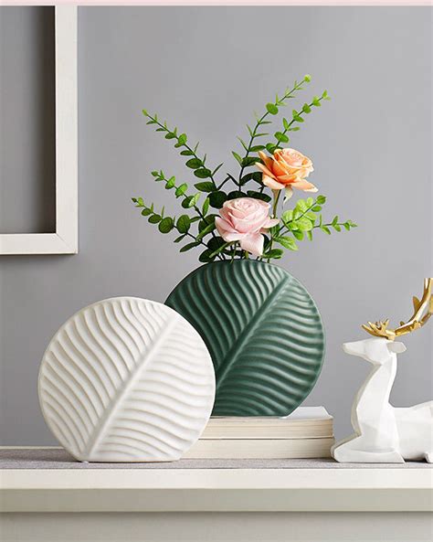 Ceramic Round Flat Leaf Flower Vase Nordic Home Decoration Etsy