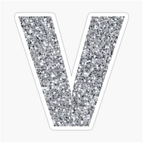 Silver Glitter Letter V Sticker