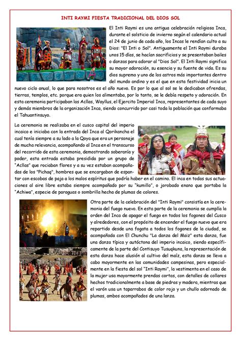 El Inti Raymi Lectura Sobre El Inty Raimi Inti Raymi Fiesta