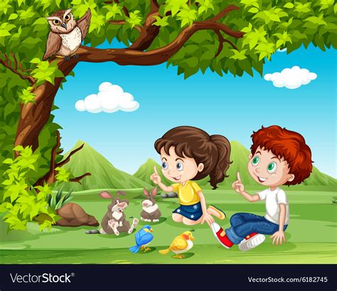 Boy And Girl Sitting Under The Tree Royalty Free Vector