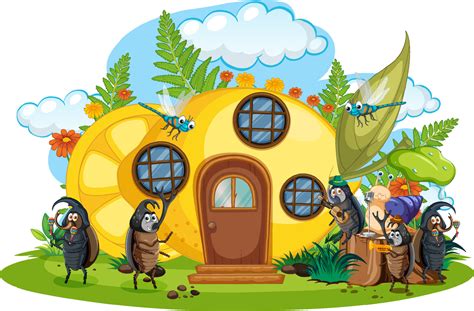 Fantasy Lemon House With Cartoon Beetles 7251253 Vector Art At Vecteezy