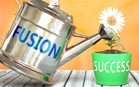 Fusion Helps Achieving Success Pictured As Word Fusion On A Watering