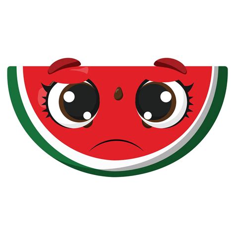 Sad watermelon slice face with big eyes and expressive eyebrows