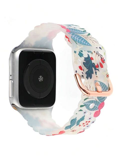 1pc Flower Print Silicone WatchBand Compatible With Apple Watch 38mm