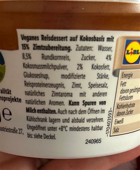 Veganes Reisdessert Zimt Vemondo kalórie kJ a nutričné hodnoty