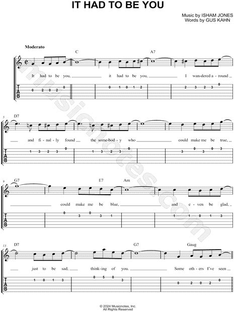 Isham Jones It Had To Be You Guitar Tab In C Major Download And Print Sku Mn0285510