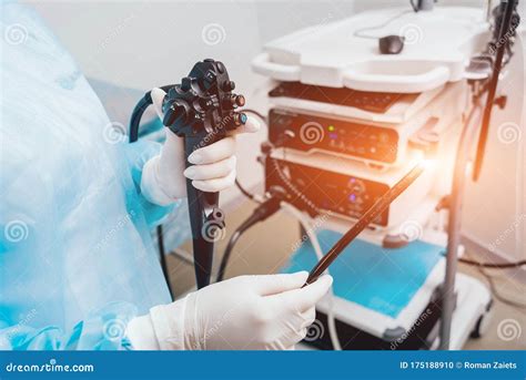 Endoscopy At The Hospital Doctor Holding Endoscope Before Gastroscopy