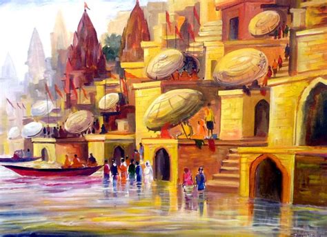 Varanasi Ghat at Morning-Acrylic on Canvas painting Acrylic painting by ...