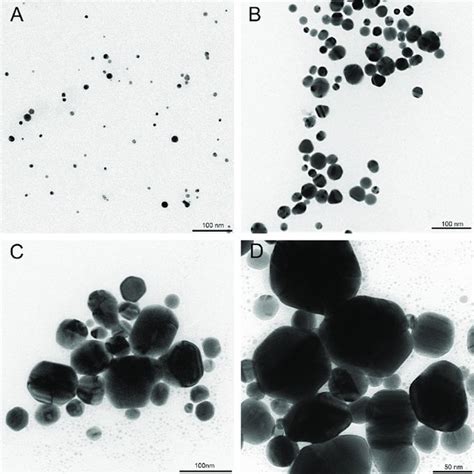 TEM Images Of AgNPs A 20 Nm B 30 60 Nm C 70 120 Nm And D 150