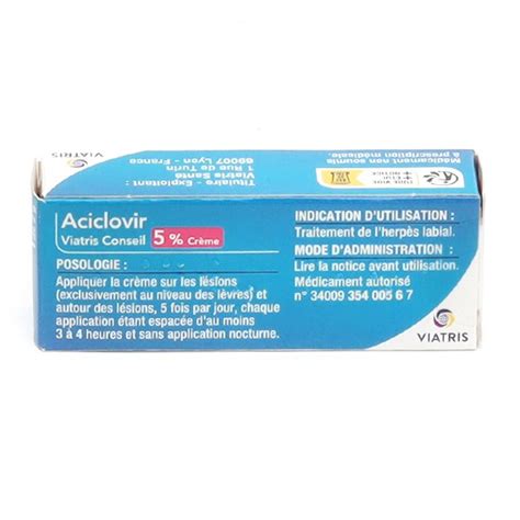 Viatris Aciclovir Cr Me Herpes En Tube Pommade Bouton De Fi Vre