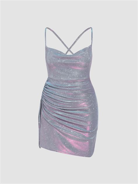 Curve And Plus Cowl Neck Glitter Mini Dress For Music Festival Live House