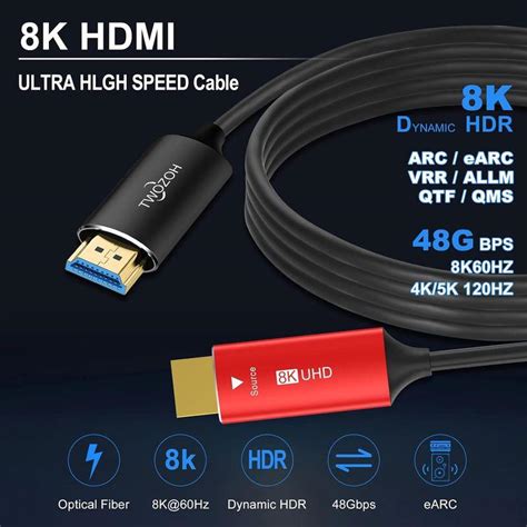 Twozoh 8k ファイバー Hdmi ケーブル 75m 高速hdmi 2 1 光 ファイバーコード 48gbps 8k 60hz 4k