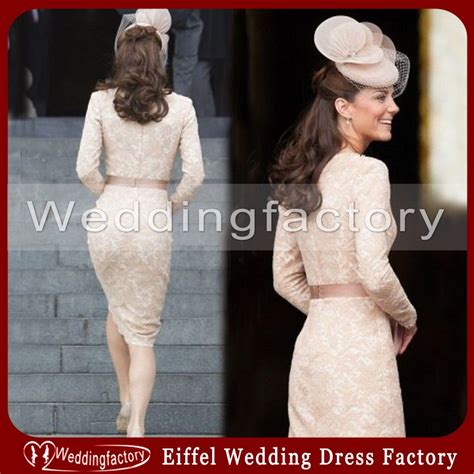 Kate Middleton Dress Sheath Bateau Lace Cocktail Dresses Champagne Long ...