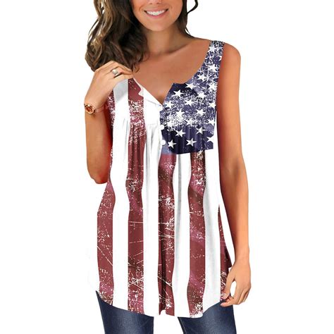 Jsaierl Independence Day Tank Tops For Women Plus Size Patriotic Red