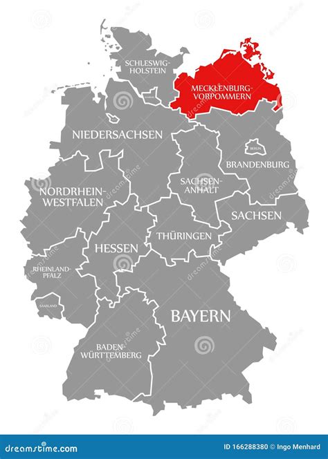 Mecklenburg Western Pomerania Red Highlighted in Map of Germany Stock Illustration ...