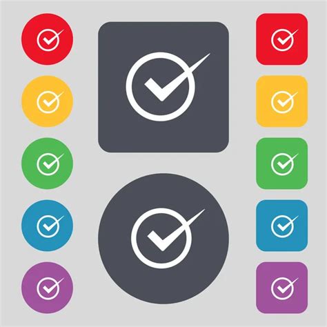 Check Mark Sign Icon Checkbox Button Symbols Eight Colored Buttons