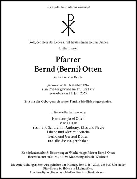 Alle Traueranzeigen F R Bernd Otten Trauer Rp Online De