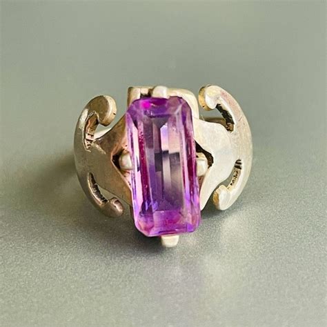 Jewelry Vintage Taxco Mexico Amethyst Emerald Cut Sterling Silver