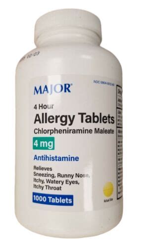 Major Chlorpheniramine Allergy 4 Mg 1000 Tabs 309040012807 Ebay