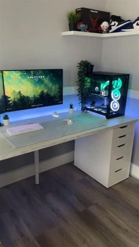 Green White PC Setup Idea Love The Greenery Game Room Design