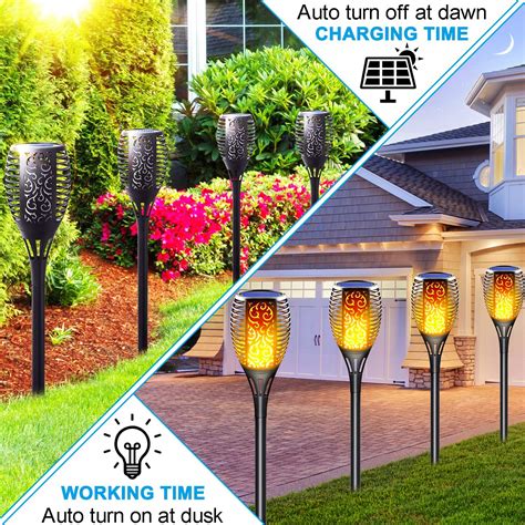 Luxlite Solar LED Outdoor Lights, Flickering Flame, Waterproof Garden ...