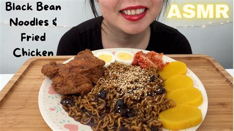 ASMR KOREAN BLACK BEAN NOODLES JAJANGMYEON CRUNCHY FRIED CHICKEN