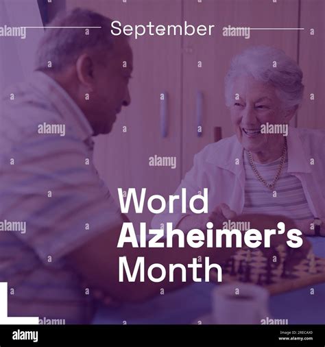 September World Alzheimers Month Text Over Happy Senior Biracial