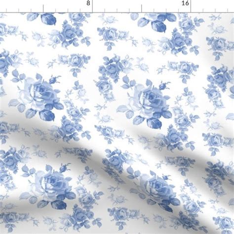 Blue Floral China Pattern Ink Fabric Eloise Ink By Etsy