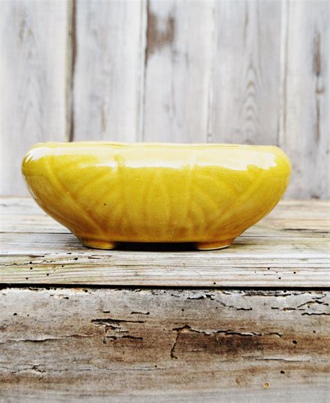 Vintage Oval Ceramic Planter In Mustard Yellow By Plumprettydecor