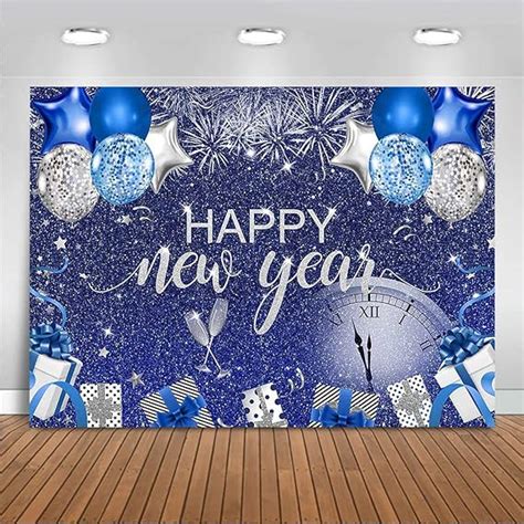 Amazon Mocsicka Happy New Year Backdrop Royal Blue And Silver