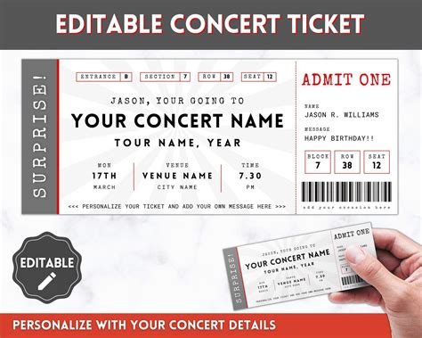 Editable Concert Ticket Template Surprise Getaway T Etsy