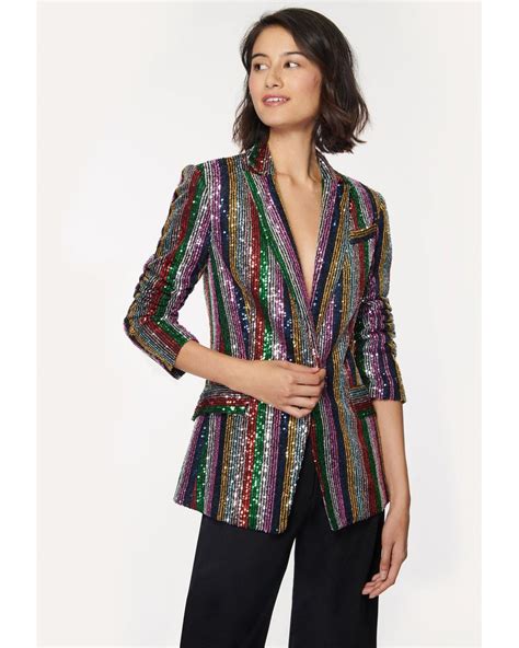 Milly Rainbow Multistripe Sequins Fitted Blazer In Black Lyst