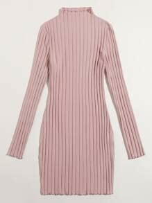 SHEIN Privé Mock Neck Lettuce Trim Rib knit Dress SHEIN USA