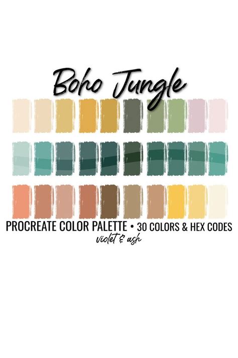 Boho Forest Procreate Palette Color Chart Boho Procreate Etsy Boho