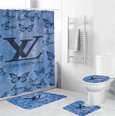 Louis Vuitton Big Logo In Butterfly Background Shower Curtain Set