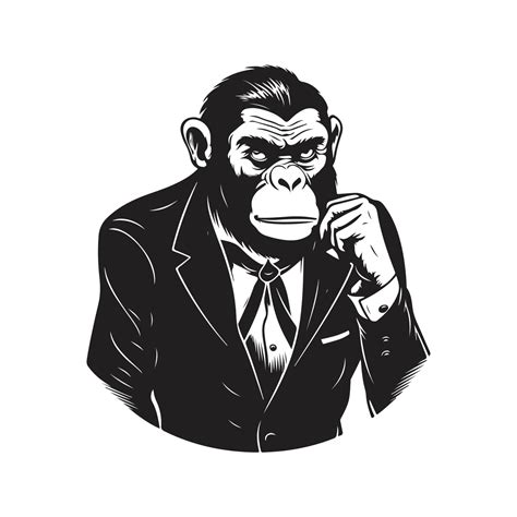 frustrated monkey in business suit, vintage logo concept black and