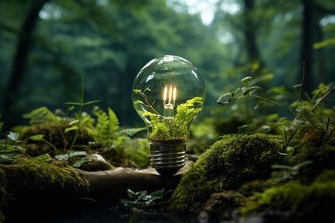 Premium AI Image | Incandescent light bulb in green forest Ecology and environment concept