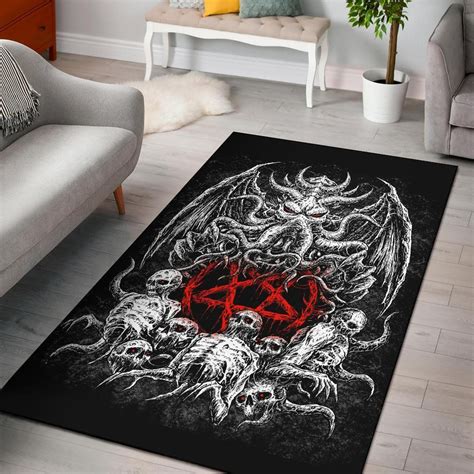 Area Rugs Home And Garden Skull Demon Satanic Pentagram Church Flame Area