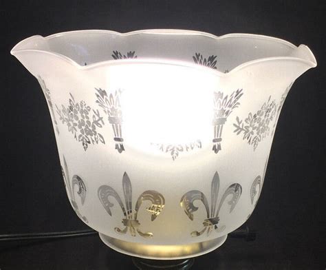 Fitter Frosted Fleur De Lis Etched Filigree Glass Gas Floor Lamp