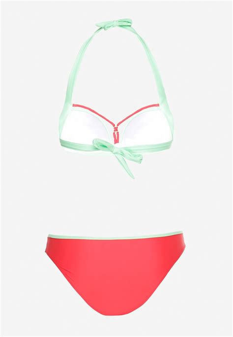 Czerwone Bikini Stanik Wiązany na Szyi z Ozdobnym Dekoltem Majtki Typu Figi Vikisian Renee