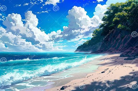 Immersive Beach Waves Anime Visual Novel Game Generate Ai Stock