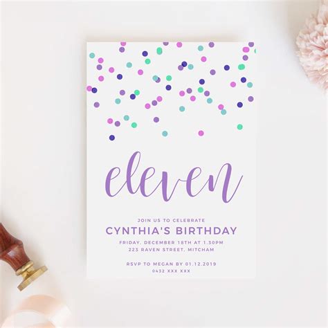 Confetti 11th Birthday Invitation Instant Download Birthday Etsy