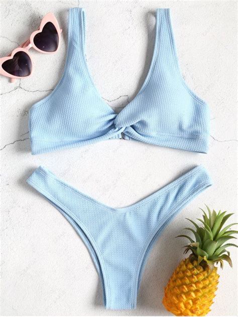 Off Popular Low Rise Textured Twist Bikini Set In Light